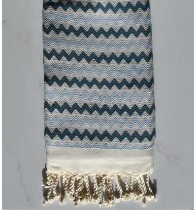 Beach towel zigzag White, cobalt blue and maya
