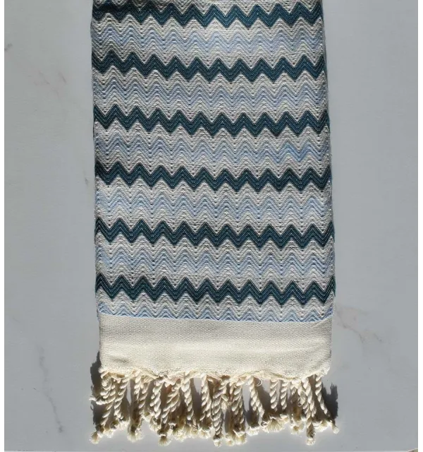Beach towel zigzag White, cobalt blue and maya 