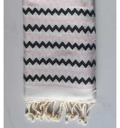 Beach towel zigzag White, very light pink and black
