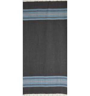 Beach Towel dark blue arabesque with blue stripes Fouta Tunisia - 3 2