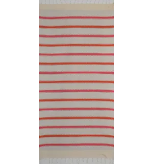 Fouta arabesque blanc crème, orange corail et rose  2