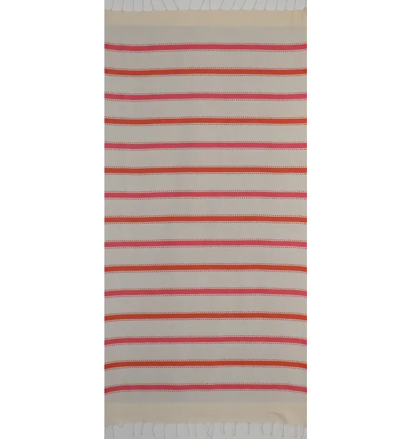 Fouta arabesque blanc crème, orange corail et rose 