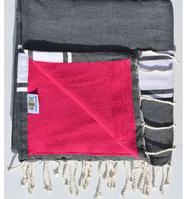beach towel doubled sponge, Grey slate and fuchsia 