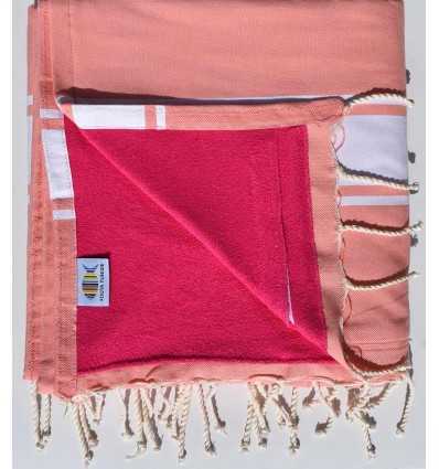 beach towel,doubled sponge almon and pink, fuchsia