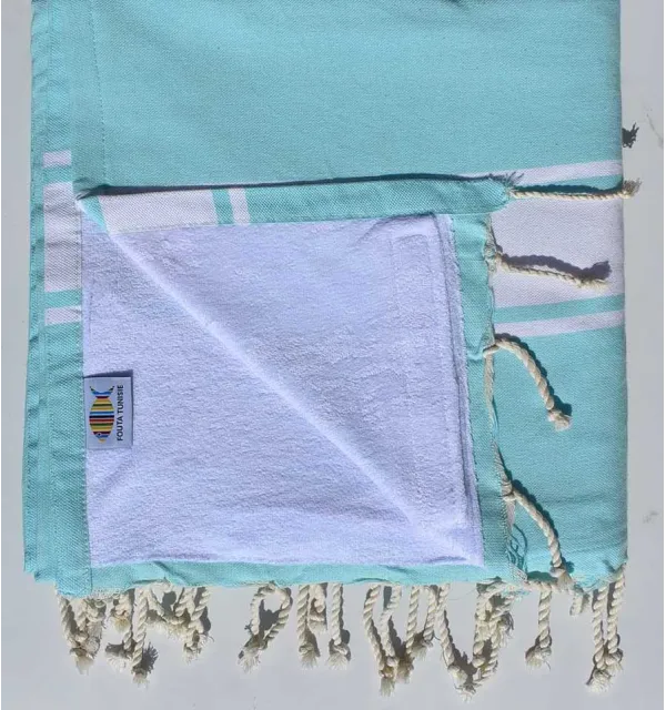 beach towel,doubled sponge blue acute marine and white 
