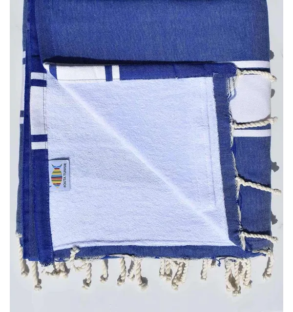 beach towel, doubled sponge blue Royal  and white 
