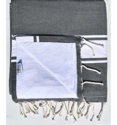 beach towel doubled sponge Grey slate and White
