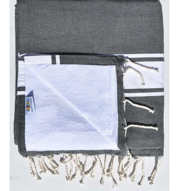 beach towel doubled sponge Grey slate and White 