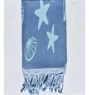 Beach towel Jacquard Starfish blue cornflower and blue clear sky  2