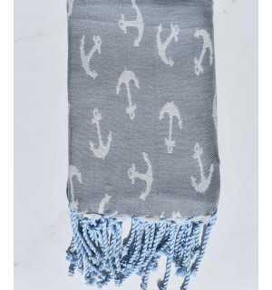 Beach towel Jacquard anchor Grey and smoked blue  2