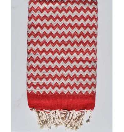 Beach towel zigzag red and creamy white