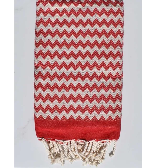 Beach towel zigzag red and creamy white 