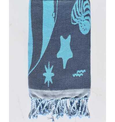 Beach towel Jacquard Starfish  midnight blue and azure blue