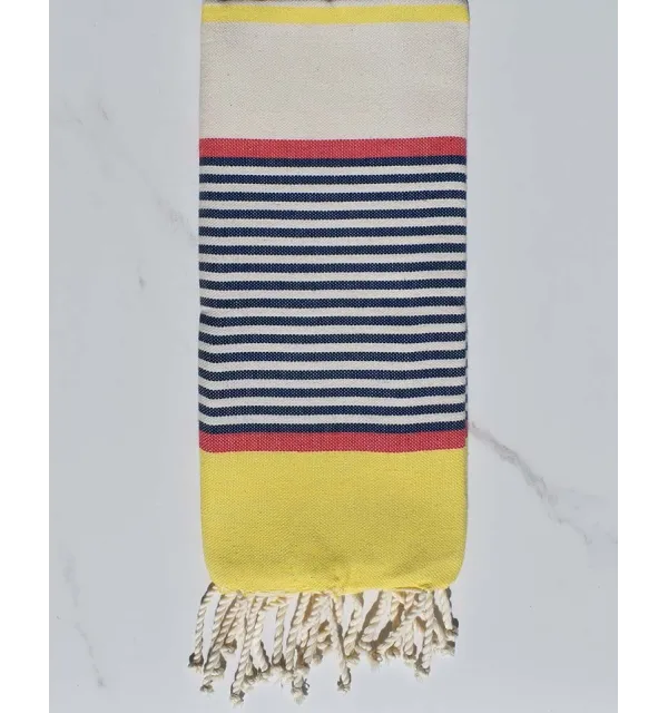 Child's flat beach towel dark blue, yellow, red, off-white 