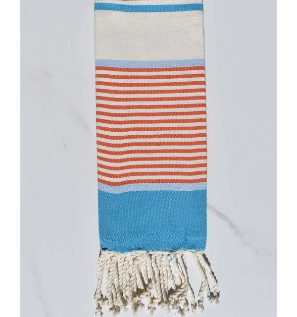 Child's flat beach towel blue, sky blue, orange and creamy white 