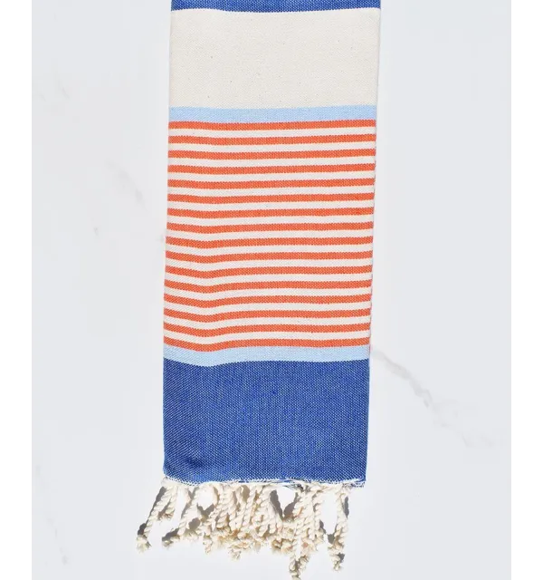 Blue jeans, sky blue, orange and creamy white child beach towel 