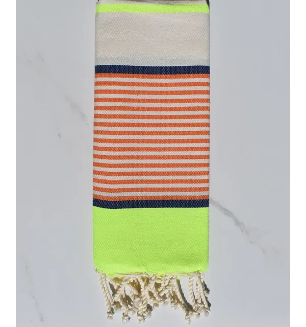 Child's flat beach towel fluo, jean blue, orange and off-white 