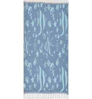 Beach towel Jacquard Starfish blue cornflower and blue clear sky 