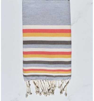 Beach towel flat Grey, White , pink watercolor, yellow and brown