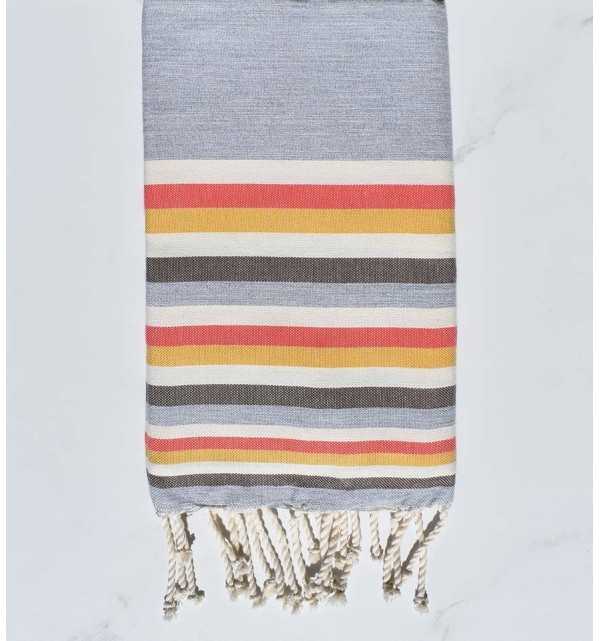 Beach towel flat Grey, White , pink watercolor, yellow and brown 