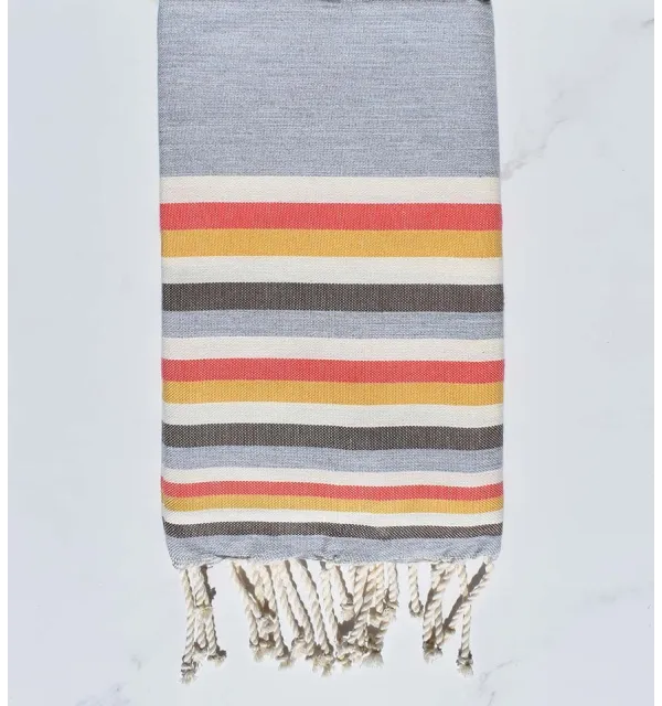 Beach towel flat Grey, White , pink watercolor, yellow and brown 