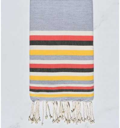 Beach towel flat Grey, White , pink watercolor, military green and yellow