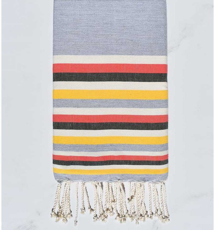 Beach towel flat Grey, White , pink watercolor, military green and yellow