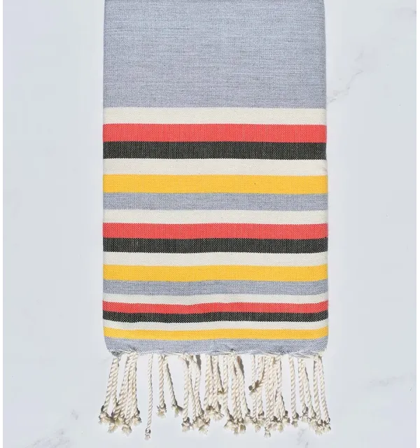 Beach towel flat Grey, White , pink watercolor, military green and yellow 