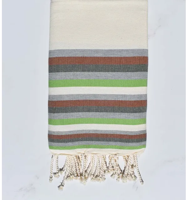 Beach towel flat White cream, Grey, Brown, military green and light green 