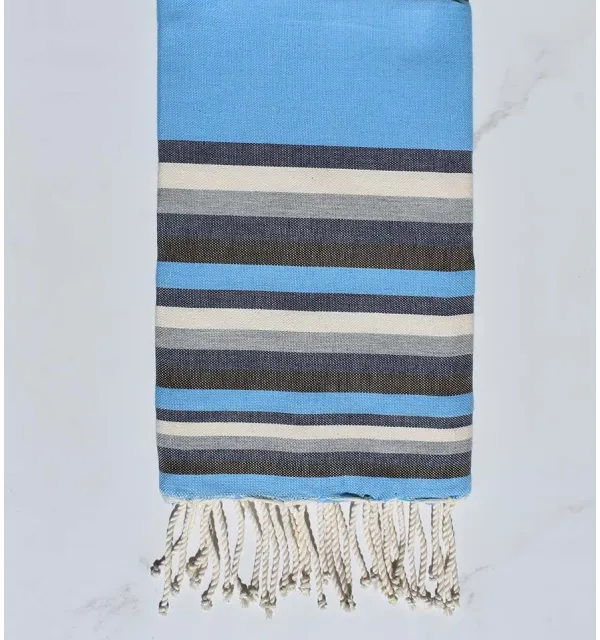 Beach towel flat light blue ,blue night, White, Grey and Brown 
