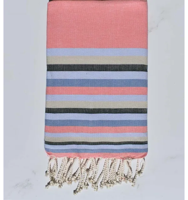 Beach towel flat pink incarnadine ,light blue ,beige, azure blue and green 
