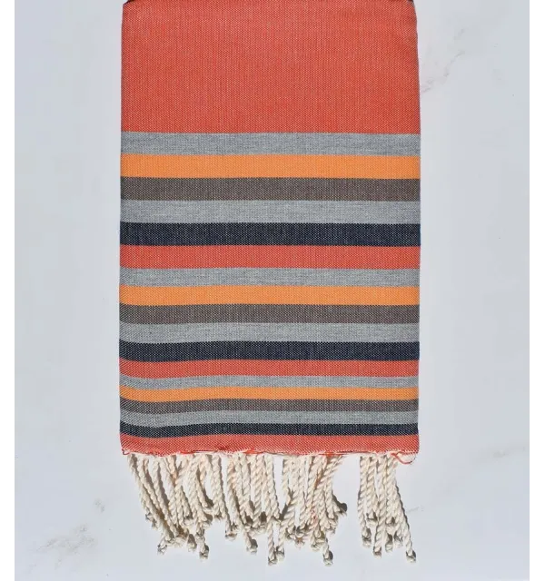 Beach towel Flat orange, dark gray,flesh, brown and blue 