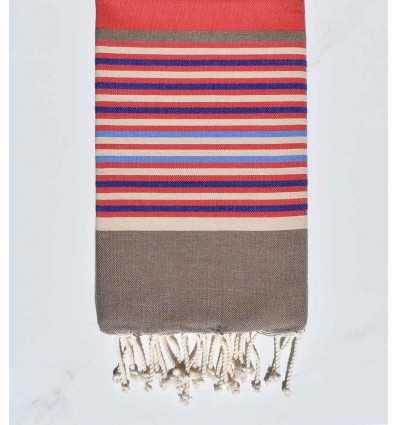 Beach towel flat red, bisque, beige, blue and light blue