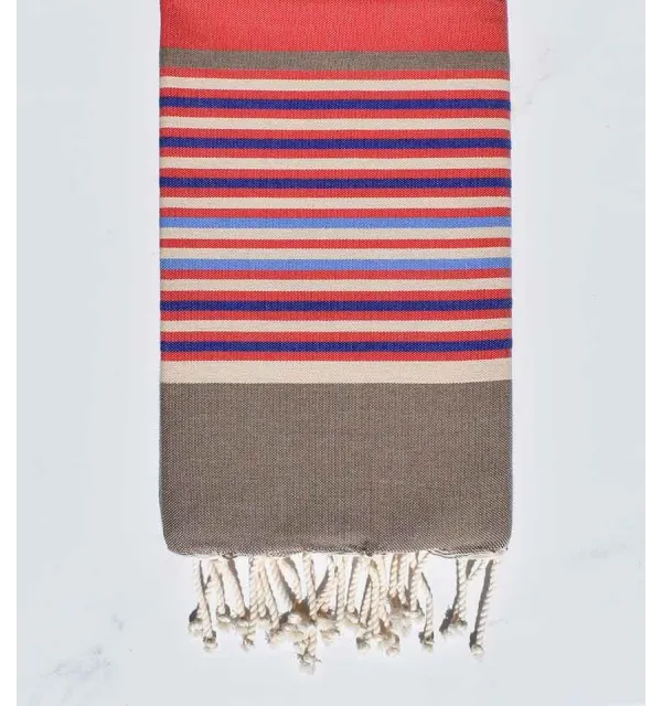 Beach towel flat red, bisque, beige, blue and light blue 