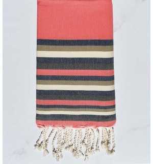 Beach towel flat clear nacarat, denim blue, beige, creamy white and military green 