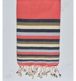 Beach towel flat clear nacarat, denim blue, beige, creamy white and gray 