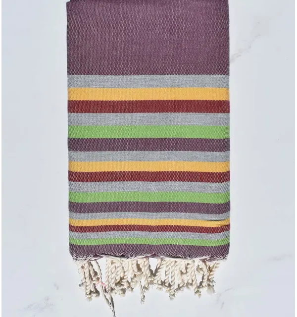 Beach towel flat Mauve, gray, yellow,red and light green 