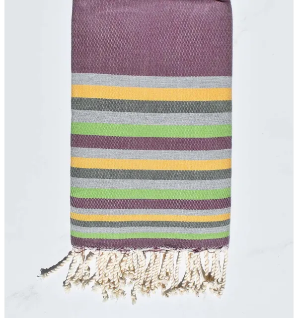 Beach towel flat Mauve, gray, yellow, military green and light green 