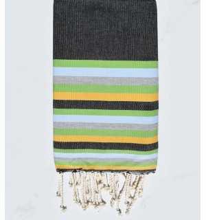 Beach towel flat black, green, blue, gray and yellow 