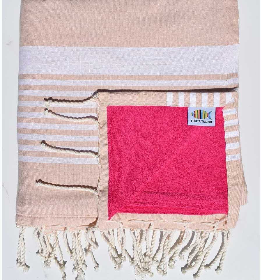 Beach towel doubled sponge pinkish beige and fushia 