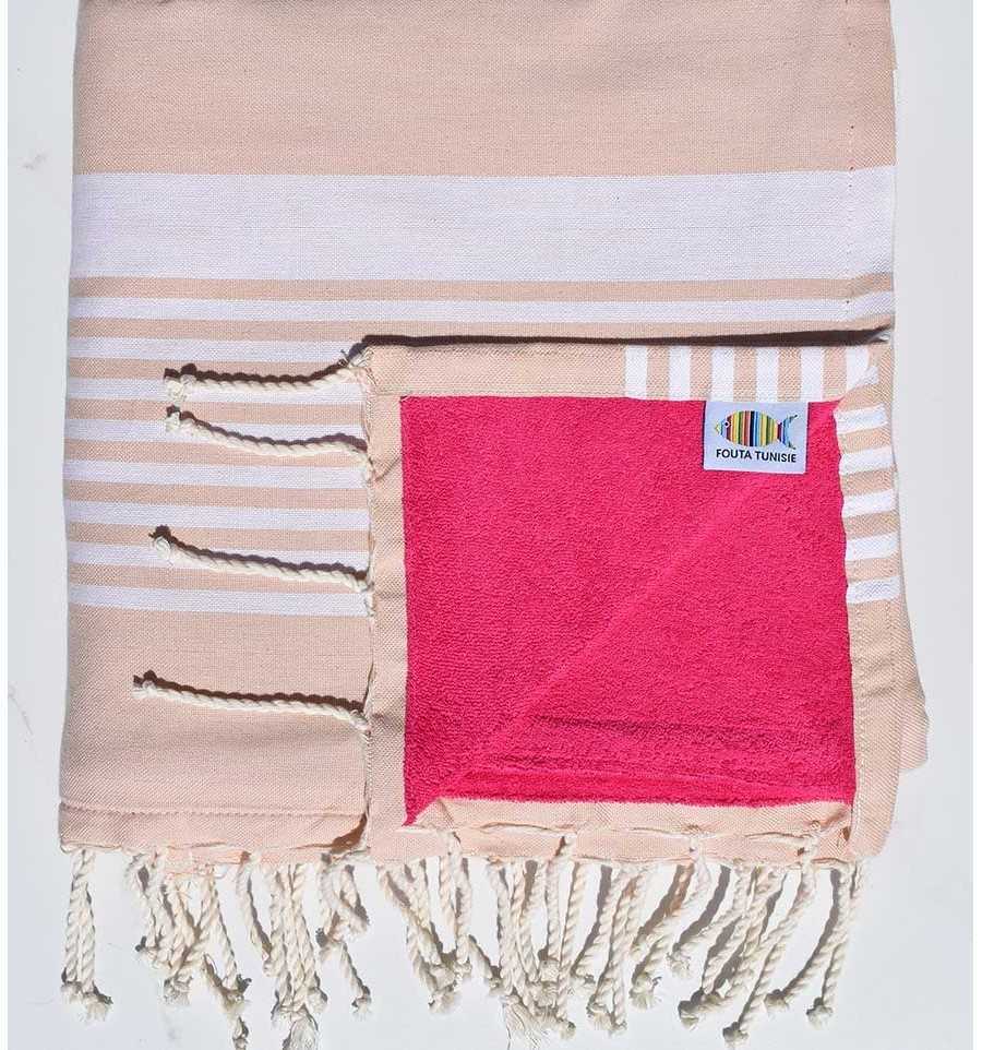 Beach towel doubled sponge pinkish beige and fushia