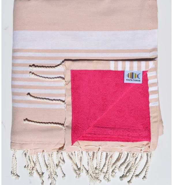 Beach towel doubled sponge pinkish beige and fushia 