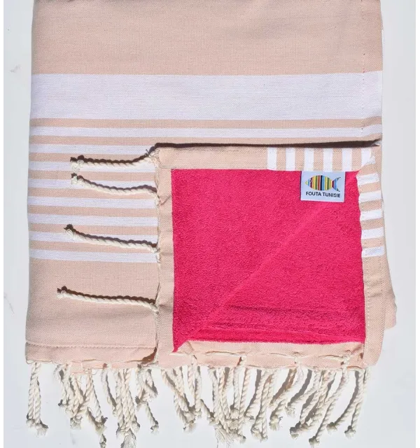 Beach towel doubled sponge pinkish beige and fushia 