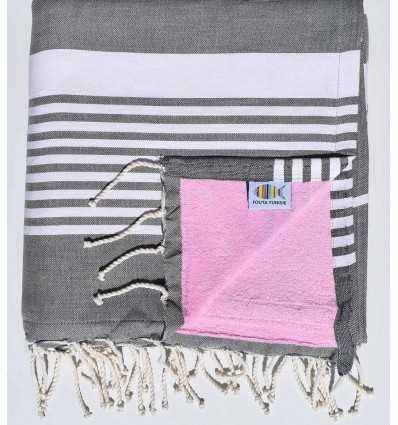 Beach towel doubled arthur sponge dark gray and pink