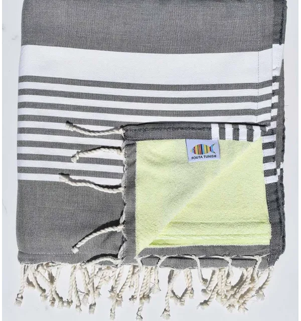 Beach towel doubled arthur sponge dark gray and lime green 