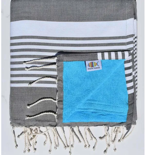 Beach towel doubled arthur sponge dark gray and celestial 
