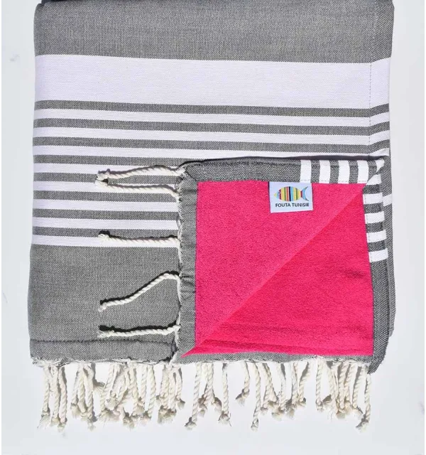 Beach towel doubled arthur sponge dark gray and fushia 