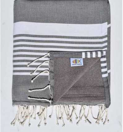 beach towel doubled sponge, dark gray and taupe