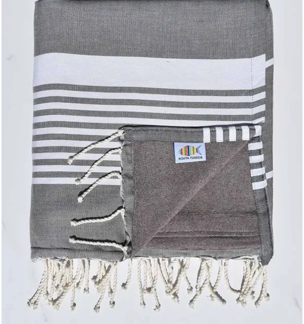 beach towel doubled sponge, dark gray and taupe 