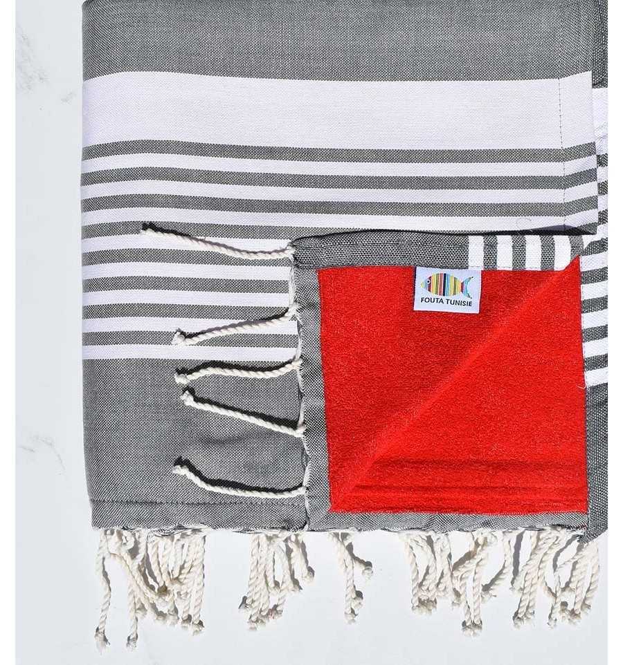 Beach towel doubled arthur sponge dark gray and red 